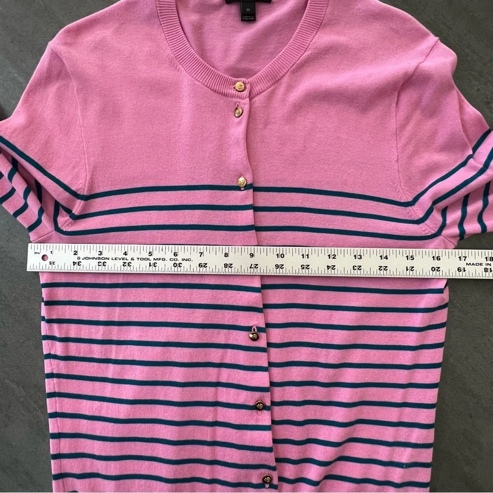 J. Crew Pink Teal Striped Gold‎ Button Cotton Blend Cardigan Women’s Size Medium